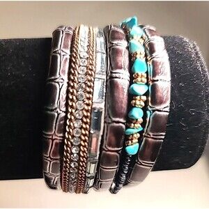 NWOT Pulseras Leather Bracelet Magnet Magnetic Buckle 6 strand Turquoise Brown